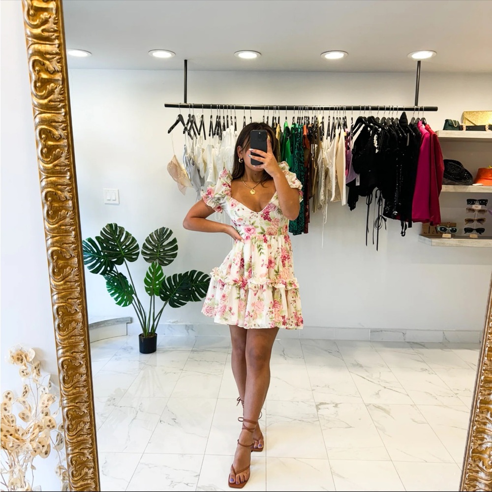 Sky to Moon Coquette Floral V-Neck Ruffle Dress with Open Back